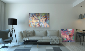 A photo of Ramona's artwork in a home, the perfect gift when buying art for Christmas.
